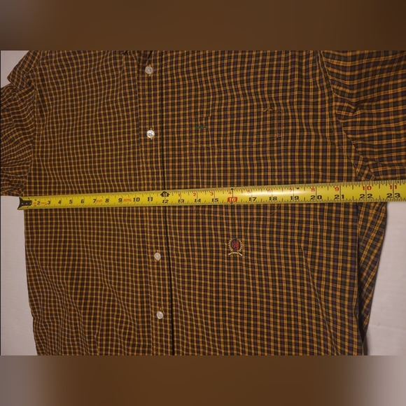 Vintage Tommy Hilfiger Long Sleeve Shirt Gold/Brown Plaid Large Logo Size Large - Picture 6 of 14
